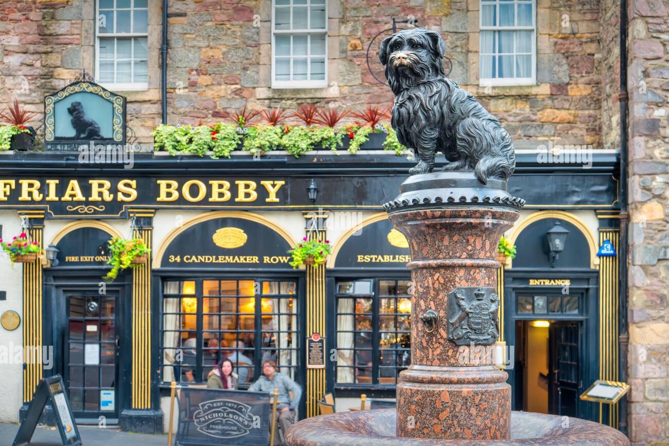 Greyfriars Bobby statue outside the historic pub in Edinburgh