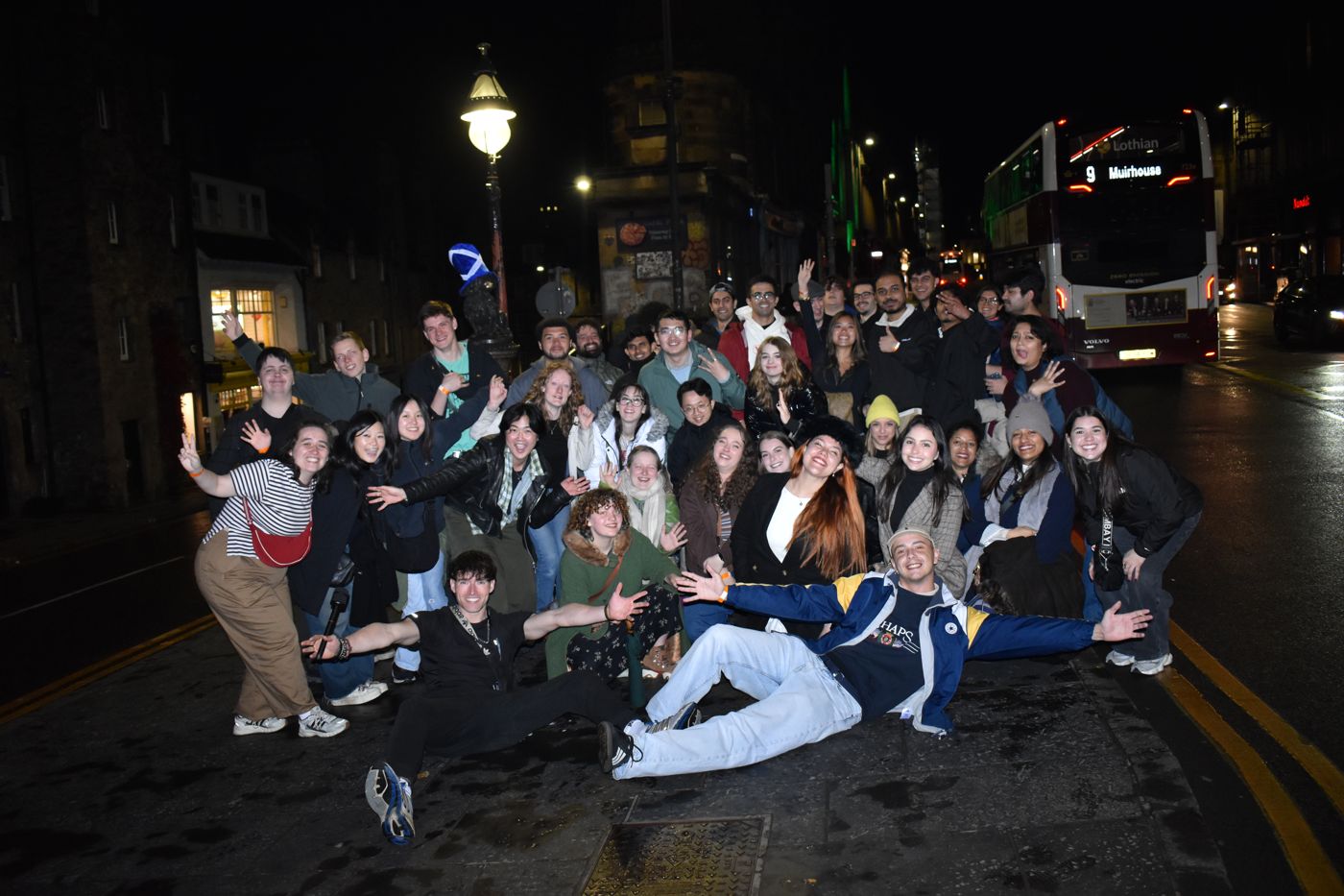 Street group shot with the night bus