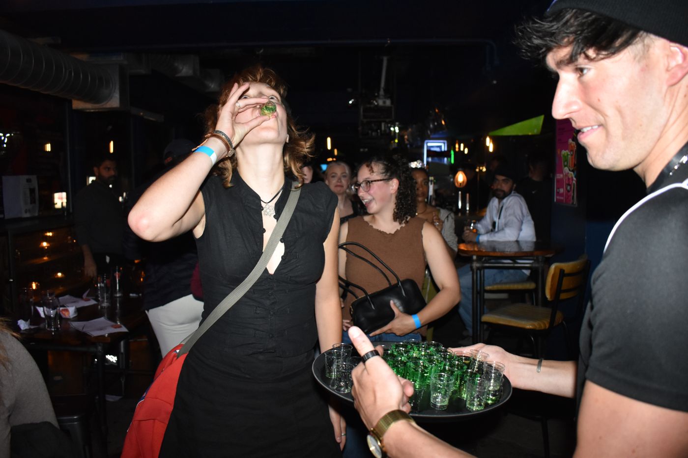 Taking a complimentary shot